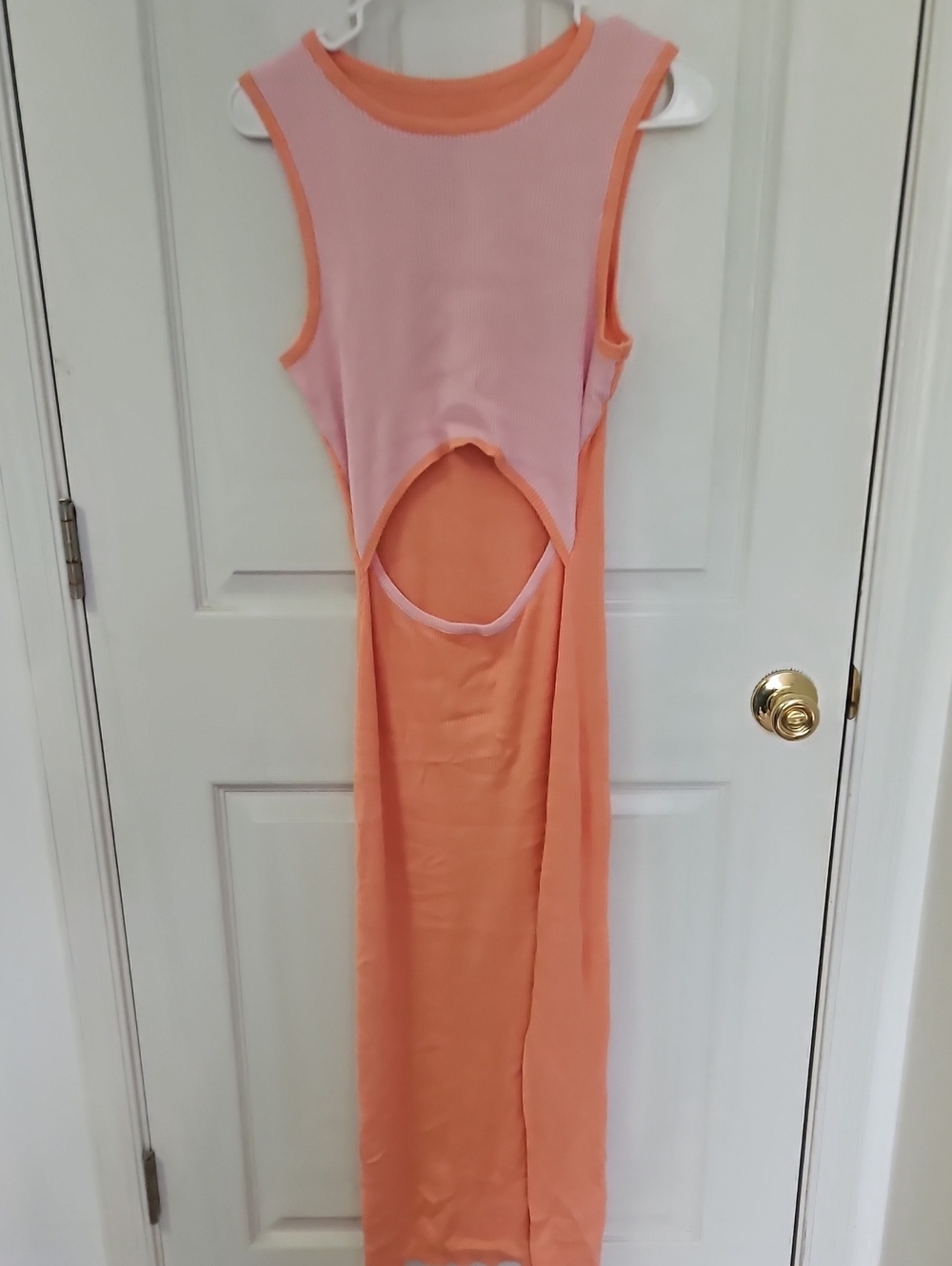Sleeveless Pink and Peach Cutout Maxi Dress